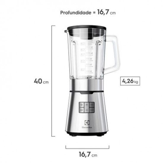 LIQUIDIFICADOR ELECTROLUX EXPRESSIONIST COM 5 PROGRAMAS - COPO DE VIDRO - COR INOX - 127V/900W	